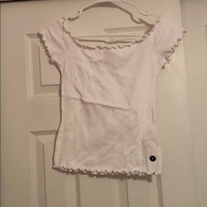 White off the shoulder tee